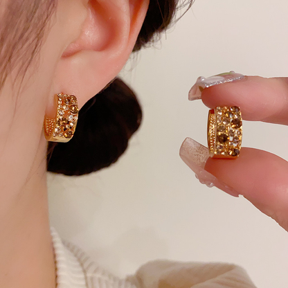 18K Gold-plated Exquisite Diamond-Encrusted Hoop Earrings
