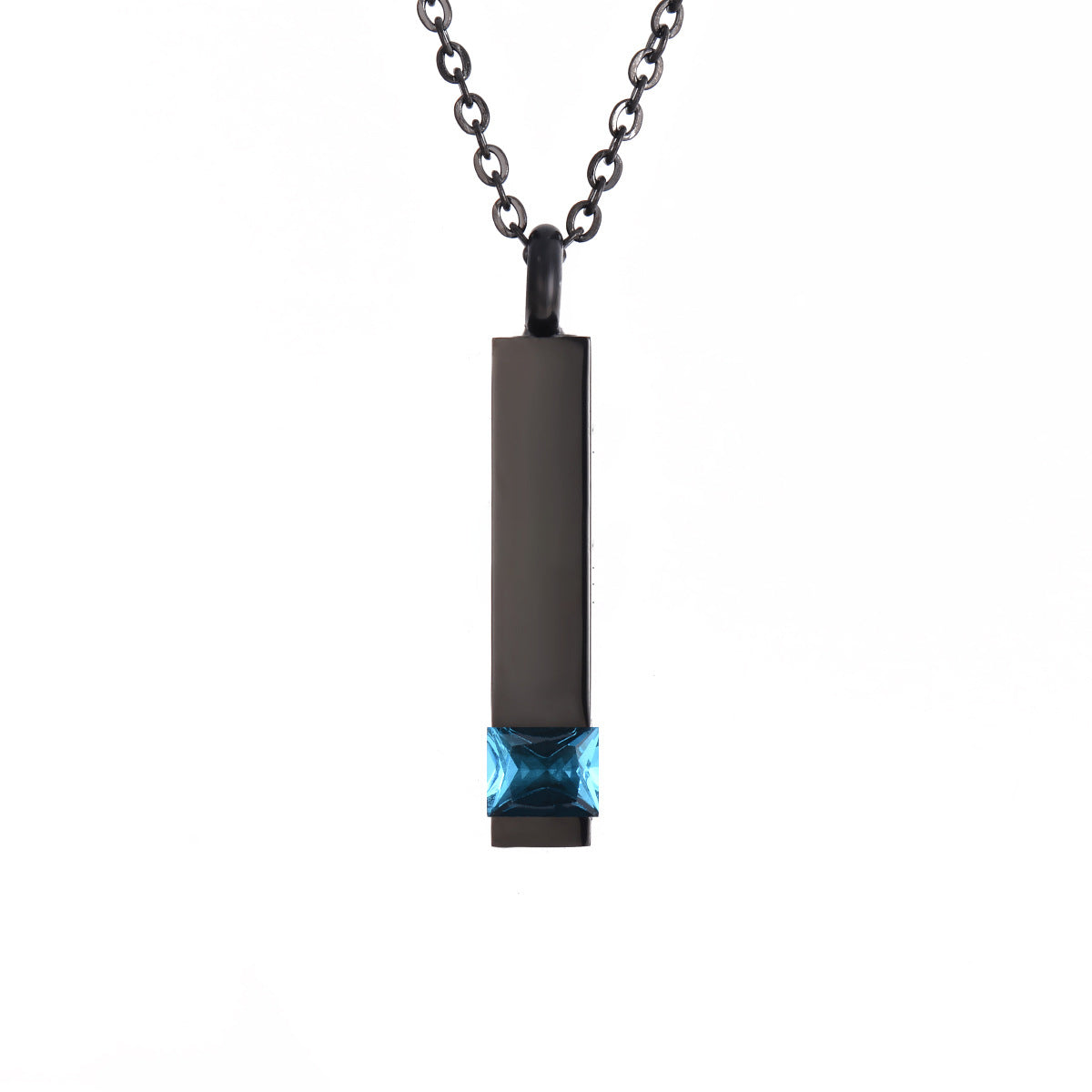 Crystal Urn Jewelry Cube Engravable Necklace - Black Birthstone Series