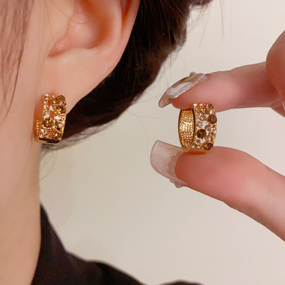 18K Gold-plated Exquisite Diamond-Encrusted Hoop Earrings