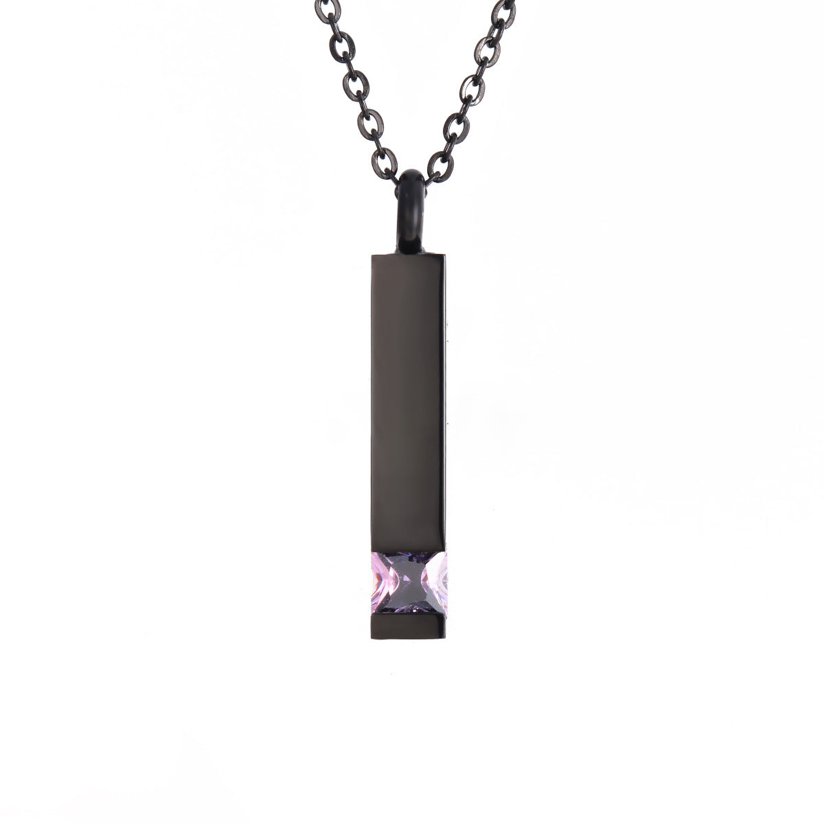 Crystal Urn Jewelry Cube Engravable Necklace - Black Birthstone Series