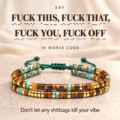 Fuck This Double Layer Morse Code Bracelet with African Turquoise Tiger eye