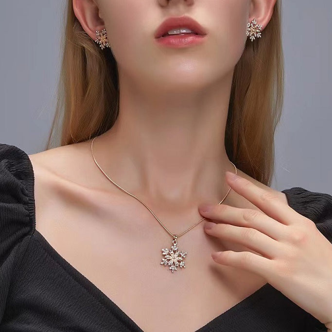 🎁CHRISTMAS PRE SALE 60% OFF🎄 Diamonds Snowflake Earrings Necklace Set
