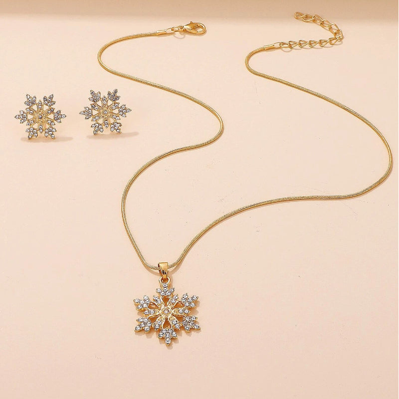 🎁CHRISTMAS PRE SALE 60% OFF🎄 Diamonds Snowflake Earrings Necklace Set