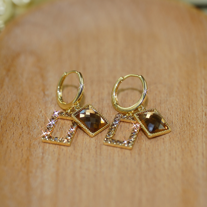 Fashionable And Luxurious Square Tea Crystal Earrings