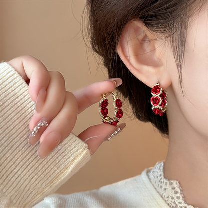 Chic French romantic red rose earrings