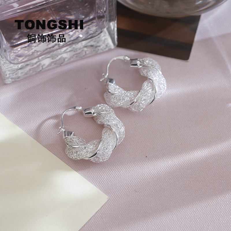 Fashion Premium Silver Mesh Temperament Earrings