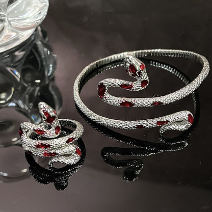 Snake-shaped Red Enamel Bracelet And Ring