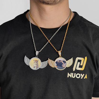 Custom Photo Medal Necklace With Wings
