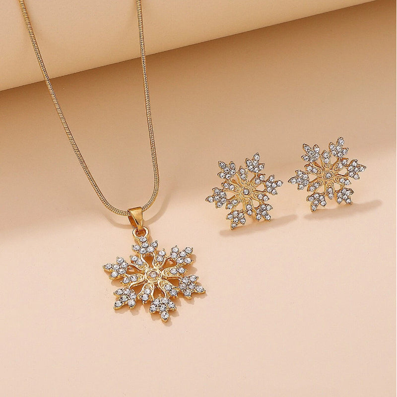 🎁CHRISTMAS PRE SALE 60% OFF🎄 Diamonds Snowflake Earrings Necklace Set