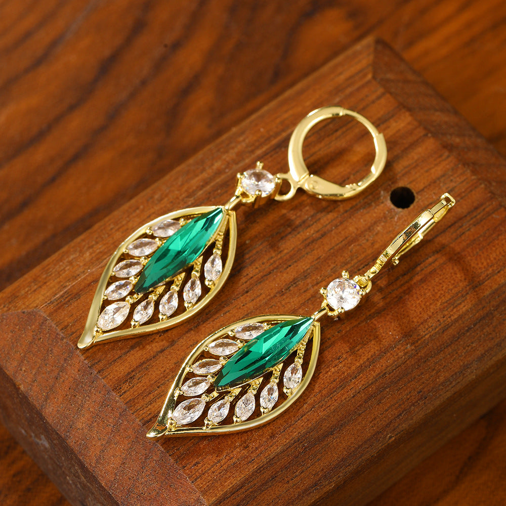 BLACK FRIDAY SALE 60% OFF❄-Fashionable Emerald Leaf Diamond Earrings
