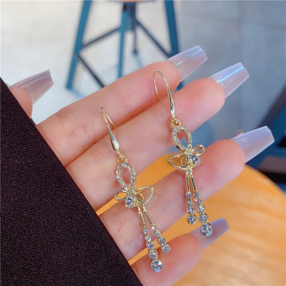 Ribbon Crystal Tassel Earrings