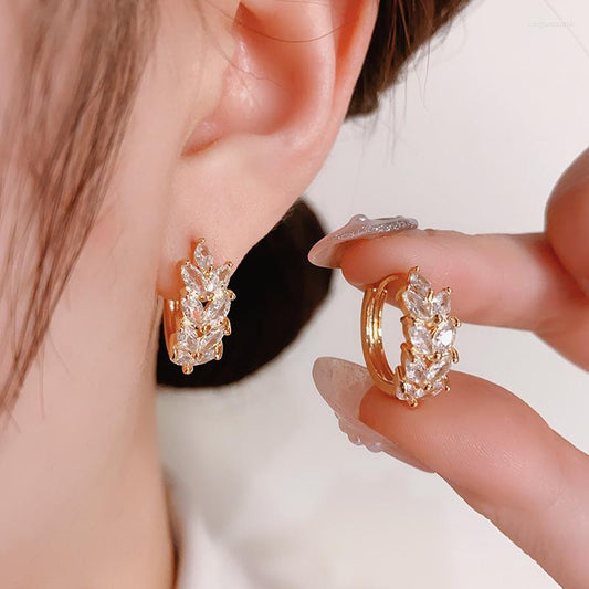 16K Gold Plated Wheat Hoop Earrings With Shiny Zircon