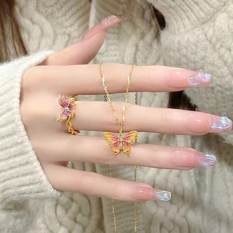 Enameled Fantasy Butterfly Jewelry Set