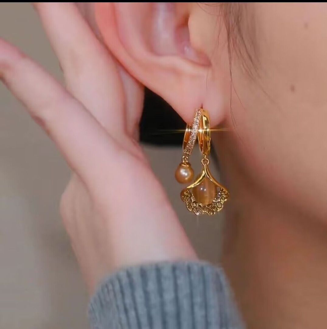 Golden Ginkgo Leaf Earrings