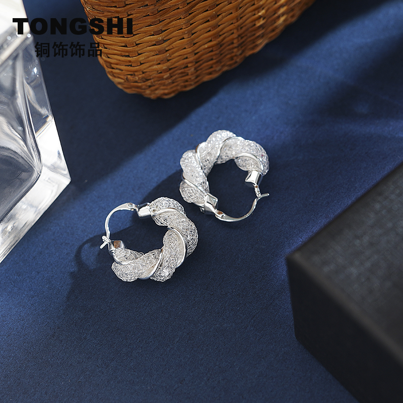 Fashion Premium Silver Mesh Temperament Earrings