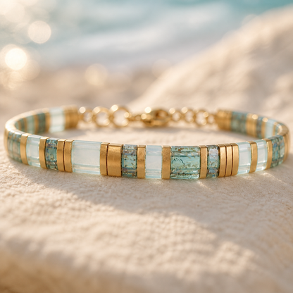 ‘F*ck Anxiety’ Ocean Teal Morse Code Tile Bracelet
