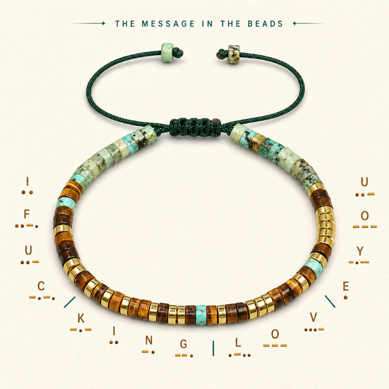 'I Fucking Love You' Morse Code Bracelet with African Turquoise Tiger eye