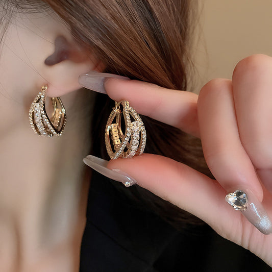 Zirconia Square Multi Layers Earrings
