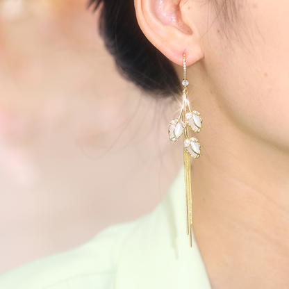 Cat's Eye Stone Tulip Tassel Earrings