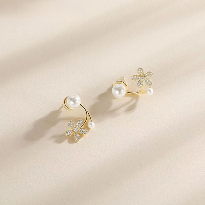 Shiny Cubic Zirconia Flower Stud Earrings