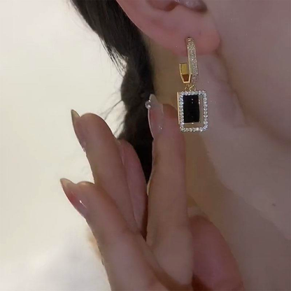 S925 Silver Needle Fashion Black Square Micro-inlaid Zircon Earrings