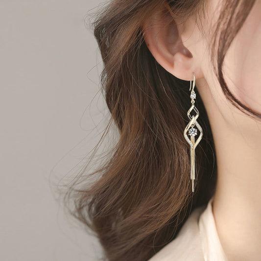 - Long Diamond Tassel Earrings