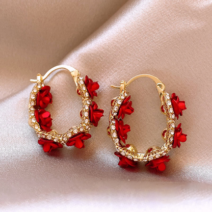 Chic French romantic red rose earrings