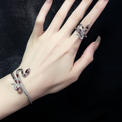 Snake-shaped Red Enamel Bracelet And Ring
