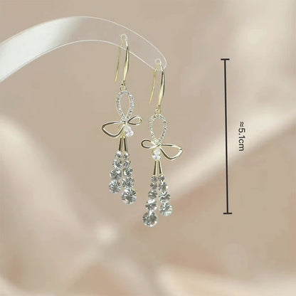Ribbon Crystal Tassel Earrings