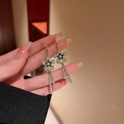 Flower Diamond Tassel Earrings