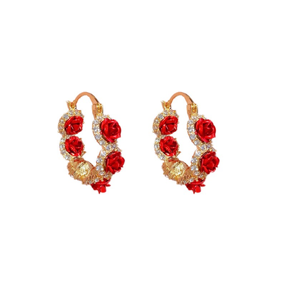Chic French romantic red rose earrings