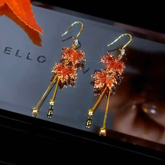 Maple Leaf Drop Tassel Earrings