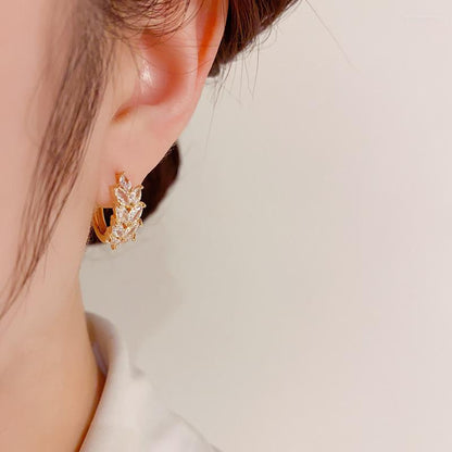 16K Gold Plated Wheat Hoop Earrings With Shiny Zircon