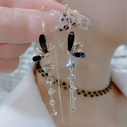 Simple Black Butterfly Wings Long Tassel Earrings