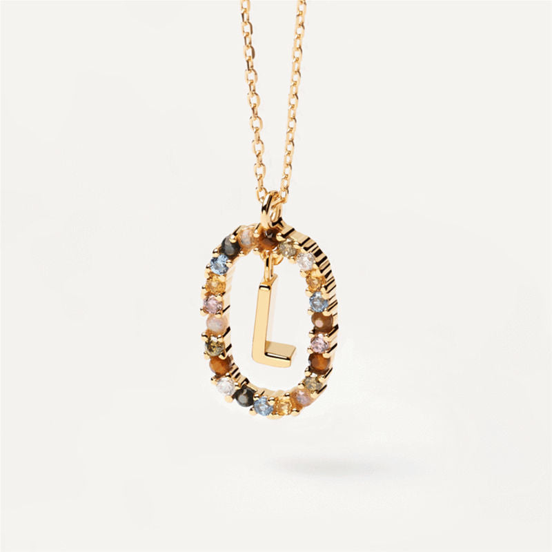 18K Real Gold, Initial Necklace, Letter Pendant