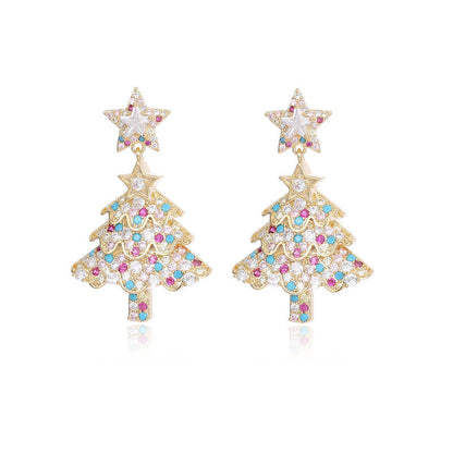 Colorful Zircon Inlaid Christmas Tree Earrings
