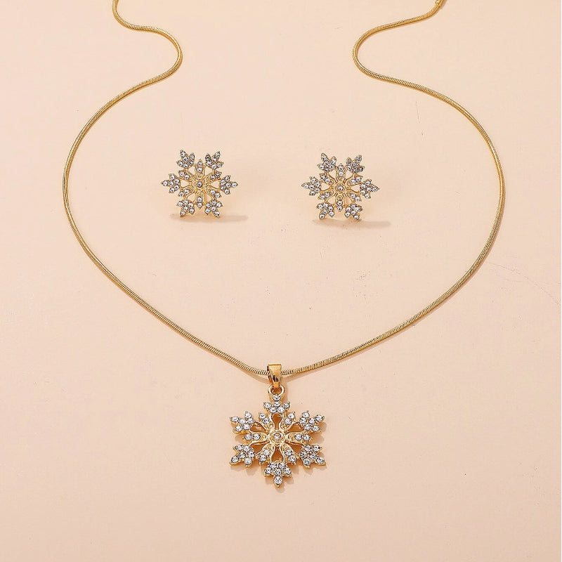 🎁CHRISTMAS PRE SALE 60% OFF🎄 Diamonds Snowflake Earrings Necklace Set
