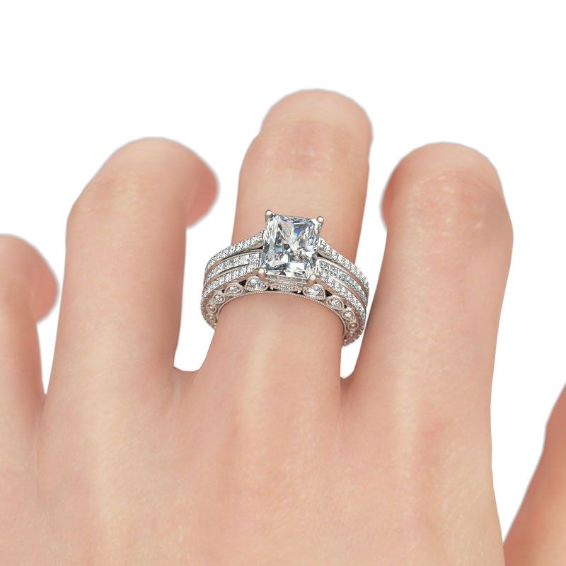 5 Carat Sparkling Moissanite Interchangeable Radiant Cut Ring Set