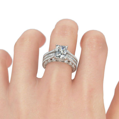 5 Carat Sparkling Moissanite Interchangeable Radiant Cut Ring Set