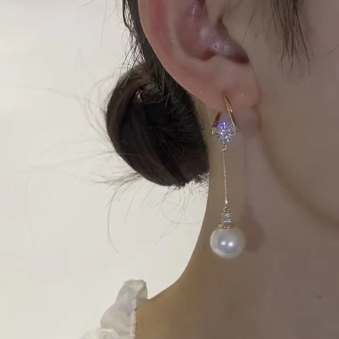 Long Zirconia Chain Tassel Earrings