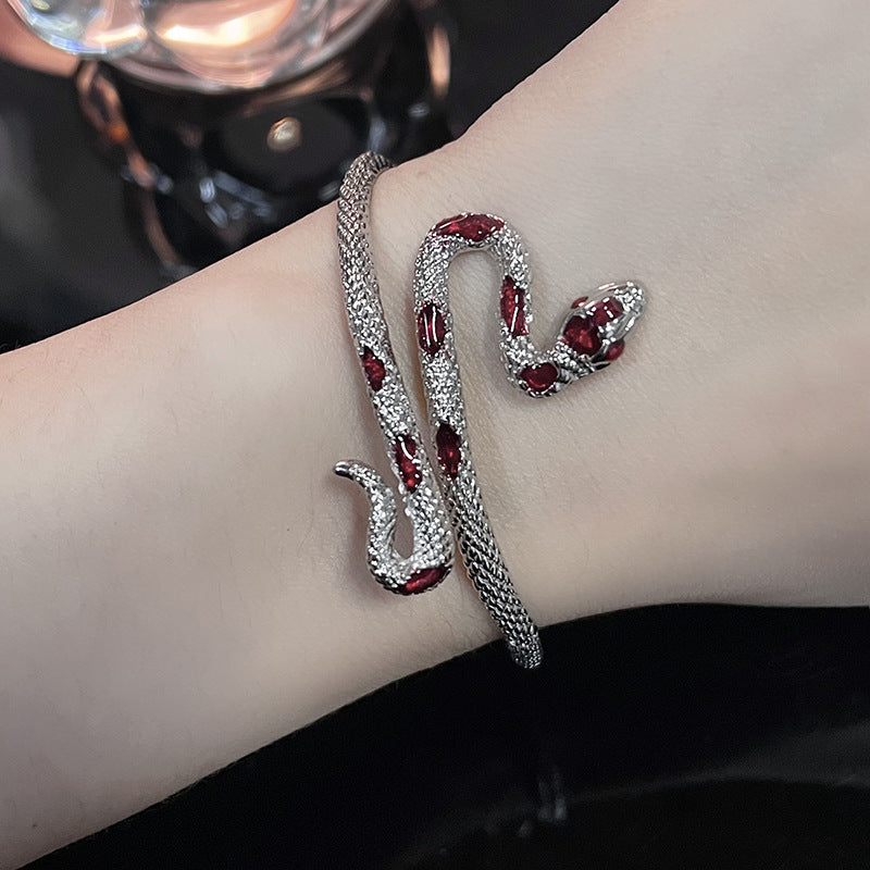 Snake-shaped Red Enamel Bracelet And Ring