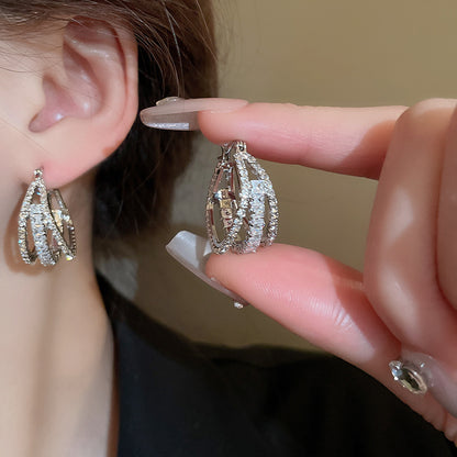 Zirconia Square Multi Layers Earrings