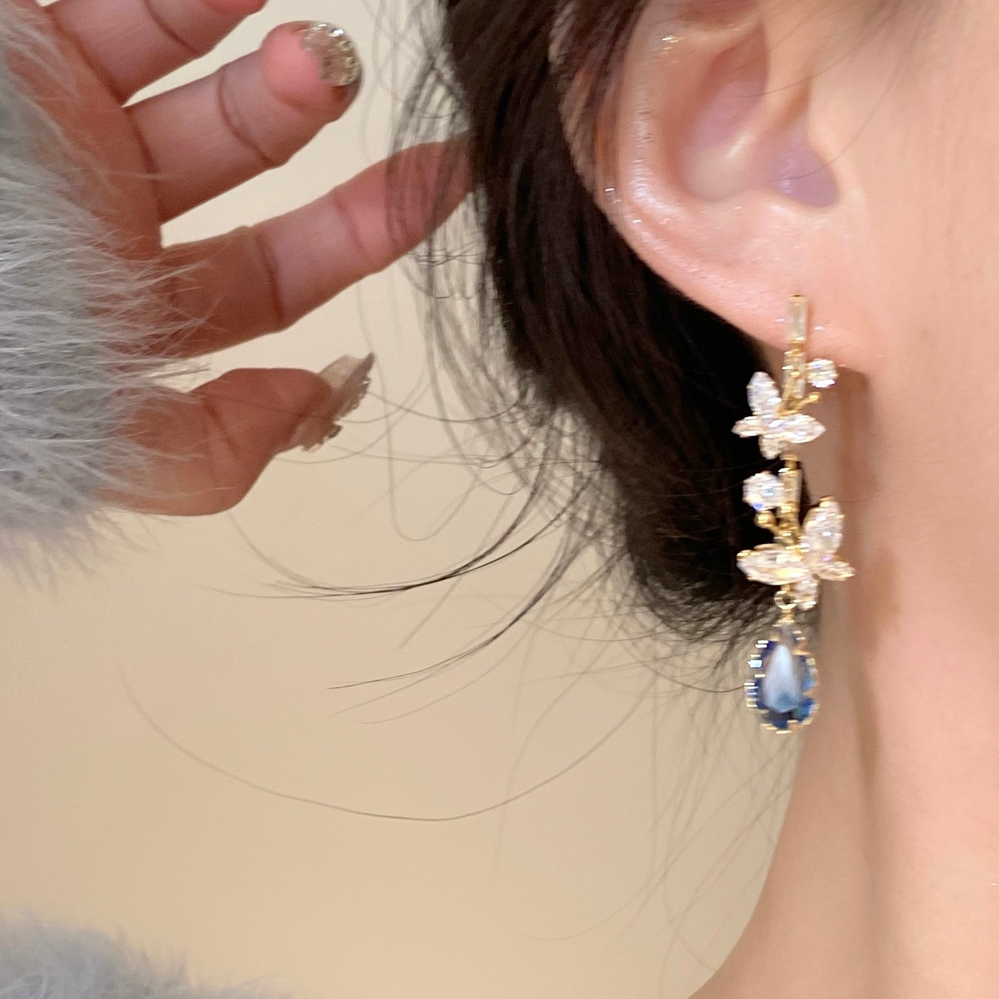 - Zircon Blue Drop Butterfly Earrings