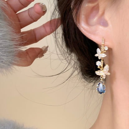 - Zircon Blue Drop Butterfly Earrings