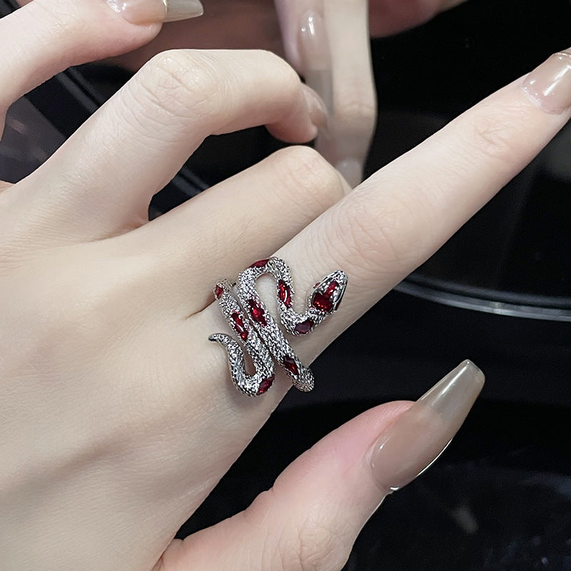 Snake-shaped Red Enamel Bracelet And Ring