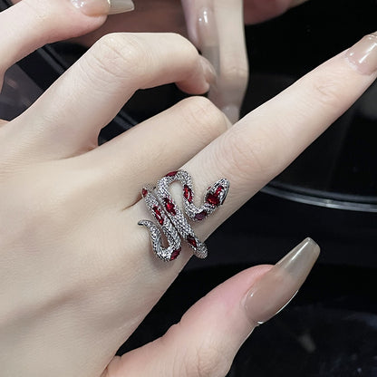 Snake-shaped Red Enamel Bracelet And Ring