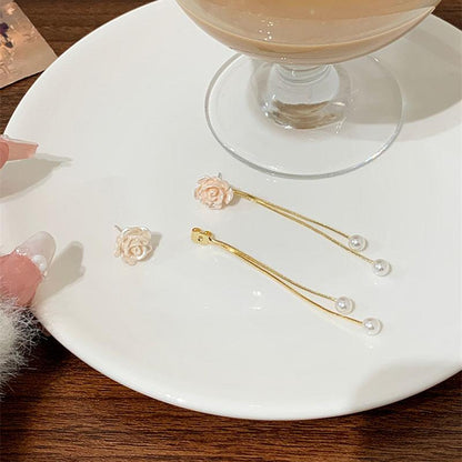 Fashion Simple White Camellia Tassel Earrings