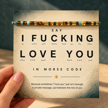 'I Fucking Love You' Morse Code Bracelet with African Turquoise Tiger eye
