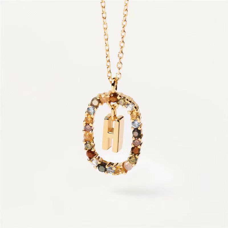 18K Real Gold, Initial Necklace, Letter Pendant