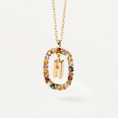 18K Real Gold, Initial Necklace, Letter Pendant